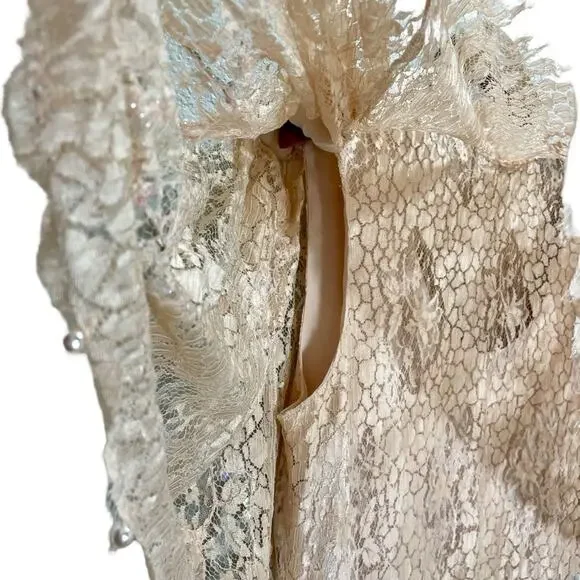 Vintage 1990s Rina di’Montella Silk Lace Overlay Beaded Dress Size 8 Nude Pink - Picture 6 of 16